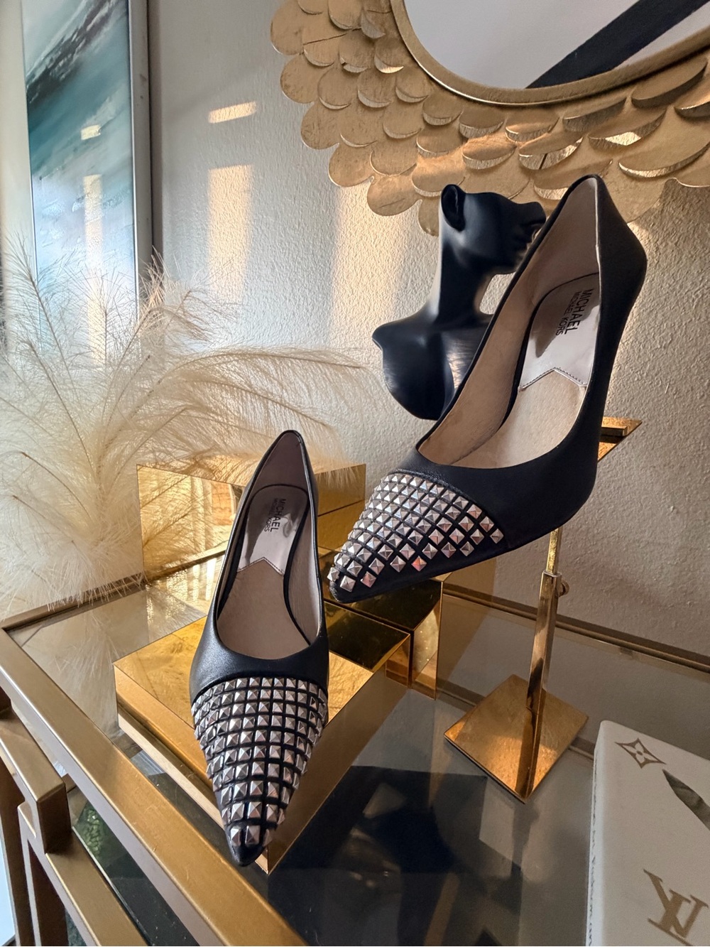Michael Kors Black Pointed-Toe Studded Heels